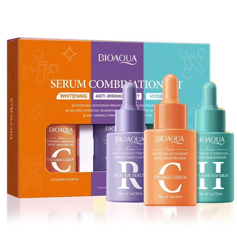 Kit x 3 de Sérums/Sueros Faciales: Retinol, Vitamina C y Ácido Hialurónico - BIOAQUA