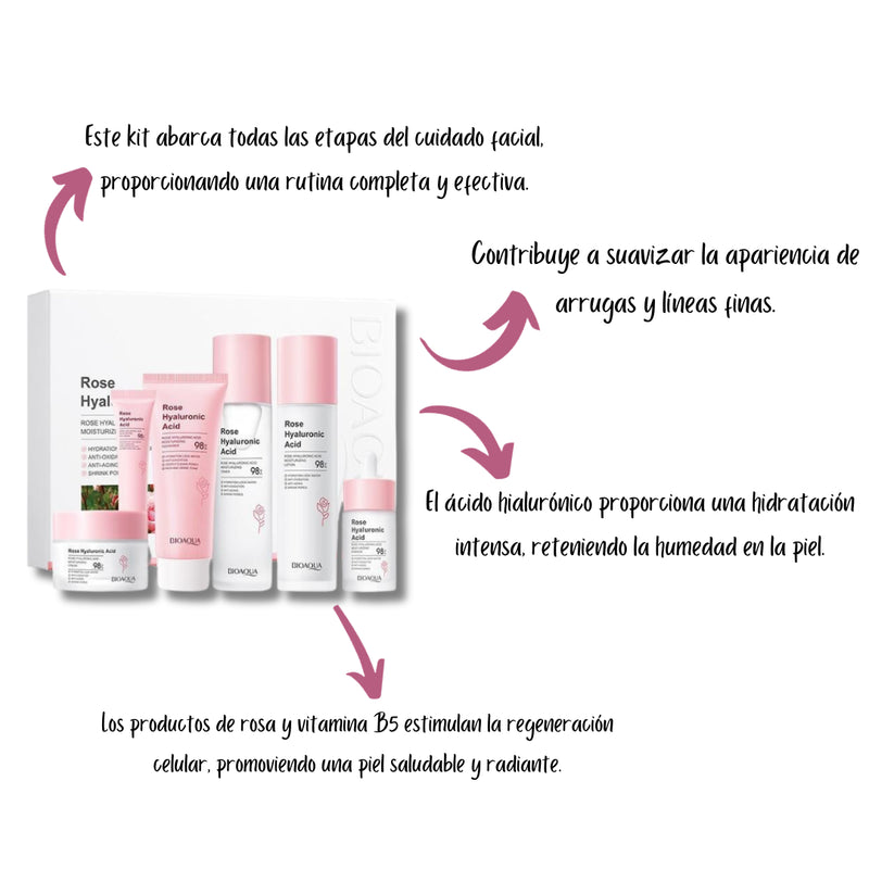Kit x 5 Rutina de Rosas con Ácido Hialurónico | Tratamiento Facial Anti-Edad - BIOAQUA