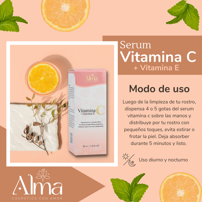 Suero/Sérum Antiedad de Vitamina C + Vitamina E - Alma Cosmetics