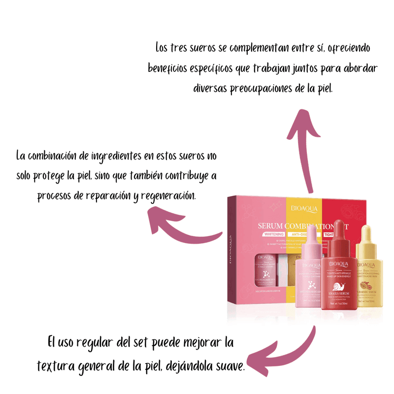 Kit x 3 de Sérums/Sueros Faciales: Nicotinamida, Cúrcuma y Baba de Caracol - BIOAQUA